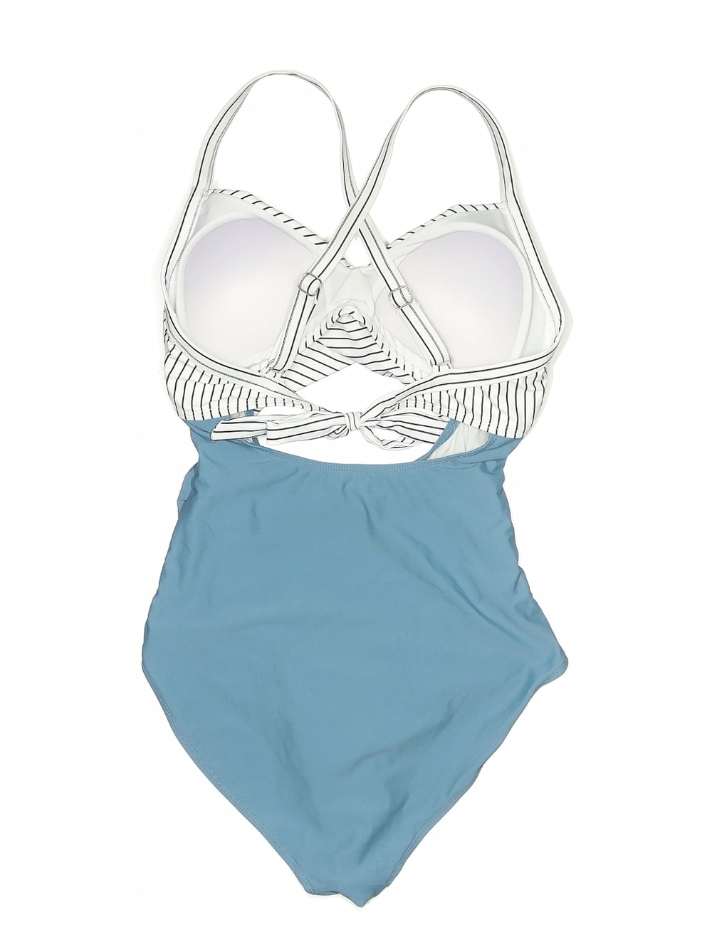 Striped Top Blue One-Piece Swimsuit with Tie Front